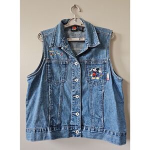 Disney Mickey Unlimited Vest Women's Size Large Denim Mickey Mouse Feelin Fine